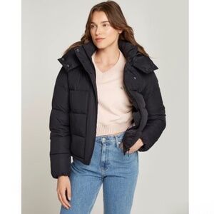 GAP Classic Down Puffer Winter Jacket Black Detachable Hood Y2K Size Small S